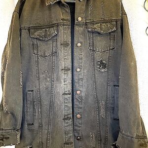 BLVD black, distressed, jean jacket that covers the bum!!!